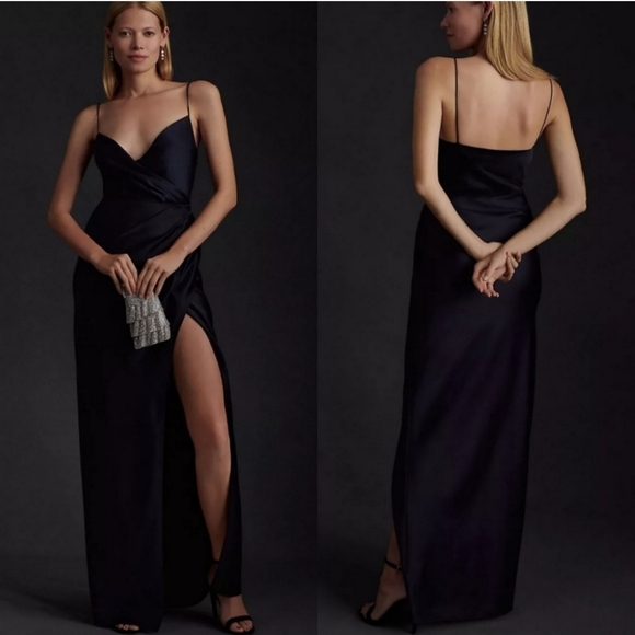 BHLDN (Anthropologie) Freya Satin Charmeuse Navy Dress Size 6 - Picture 1 of 12